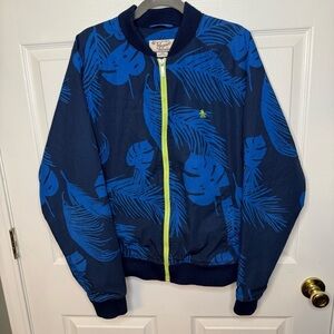 Original Penguin Blue bomber jacket with Floral Tropical Pattern Size Large GUC